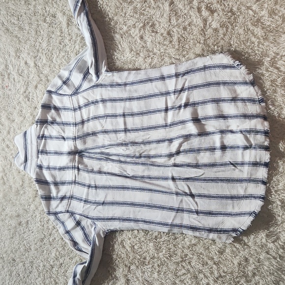 CLOTH & STONE long sleeve striped shirt M Anthropologie fringe button down top - Picture 3 of 3